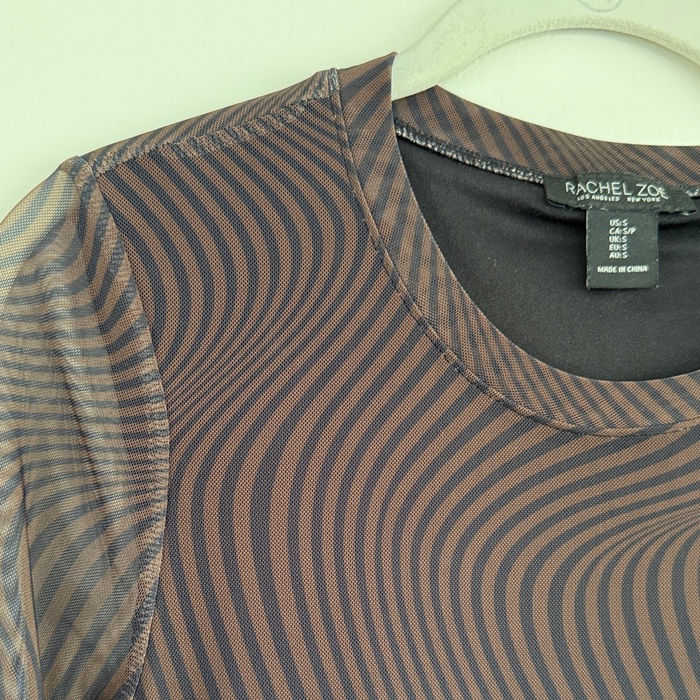 Rachel Zoe Brown & Black Optical Wave Mesh Dress